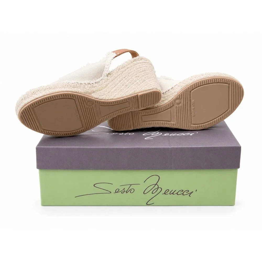 Sesto Meucci Womens Frayed Canvas Espadrille Wedge Sandals Cream Spain Size 6